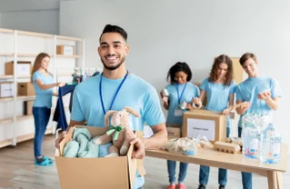 volunteers with supplies